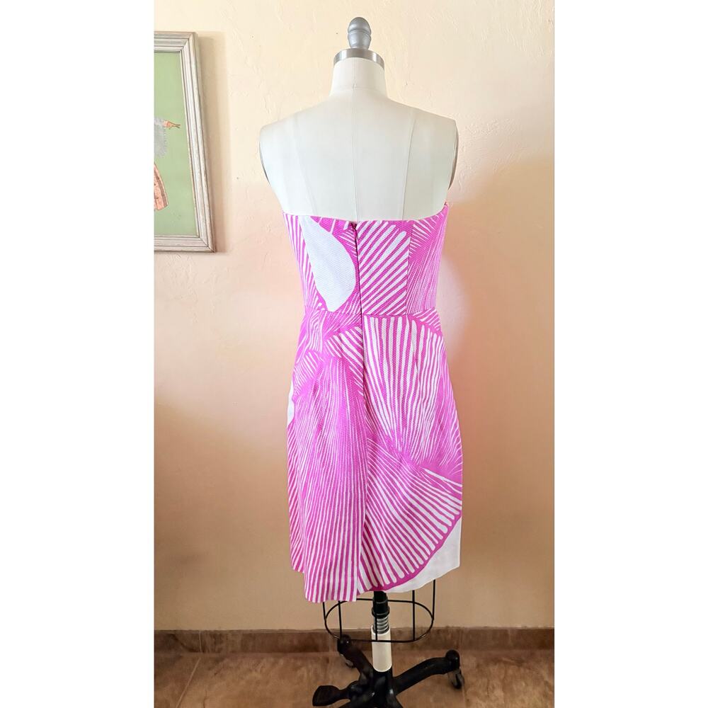 VTG Milly Pink White Strapless Dress Size 4 Cotton Mod Graphic USA - Picture 4 of 7